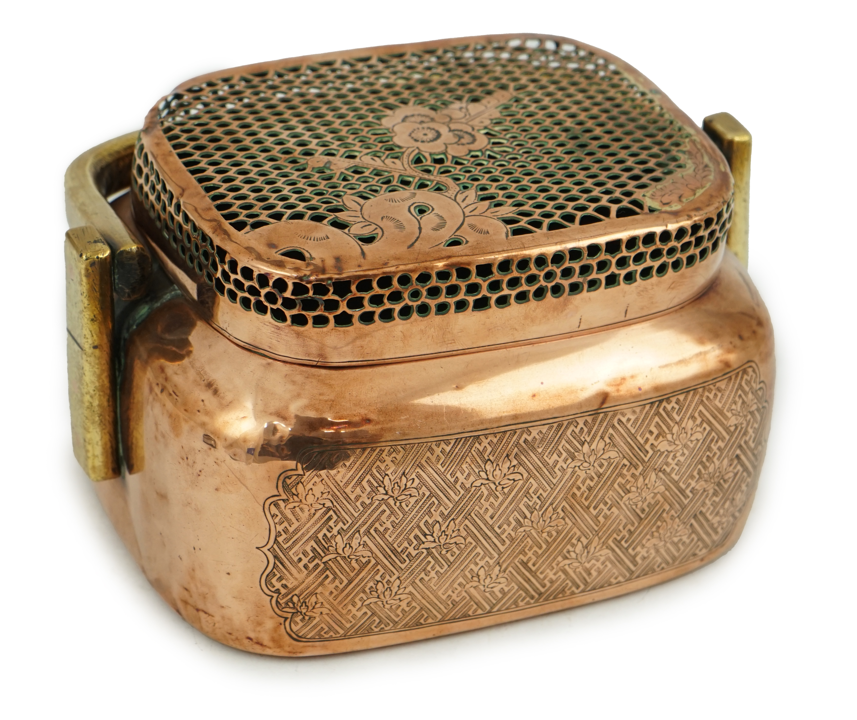 A Chinese copper alloy hand warmer, 18th century